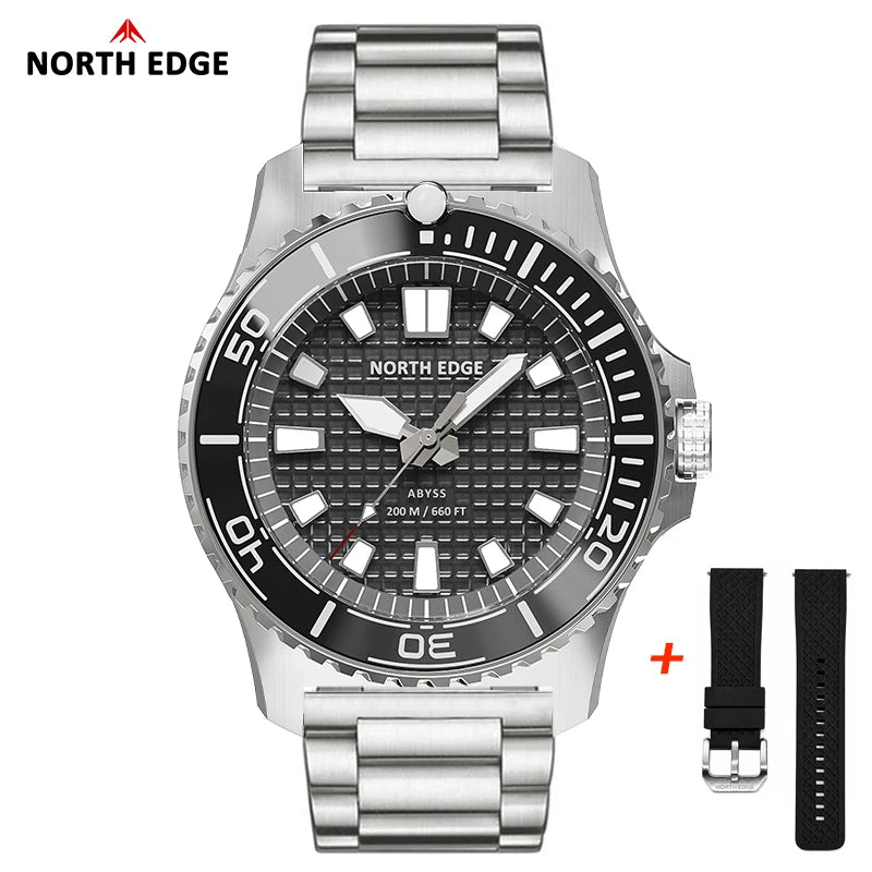 Men Solar Powered Diving Quartz Luxury Watch 200M Waterproof Dive Sports Watches 316L Steel Case 180+ Day Power
