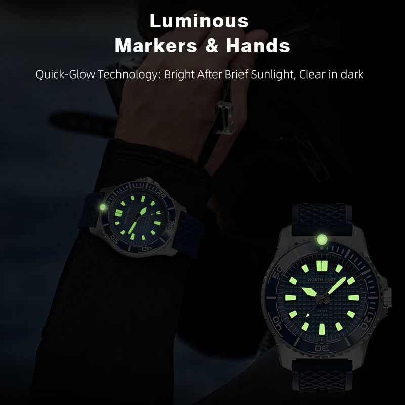 Men Solar Powered Diving Quartz Luxury Watch 200M Waterproof Dive Sports Watches 316L Steel Case 180+ Day Power